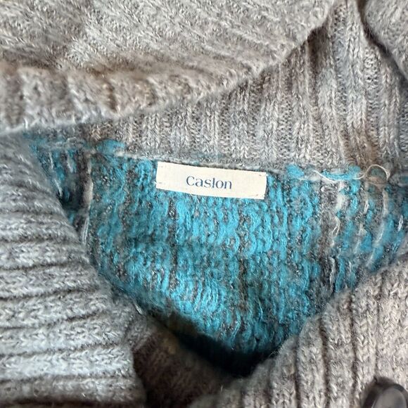 Caslon Gray Poncho Sweater Size Medium/Large Chunky Cowl Neck Teal/Gray Sweater - Picture 4 of 6